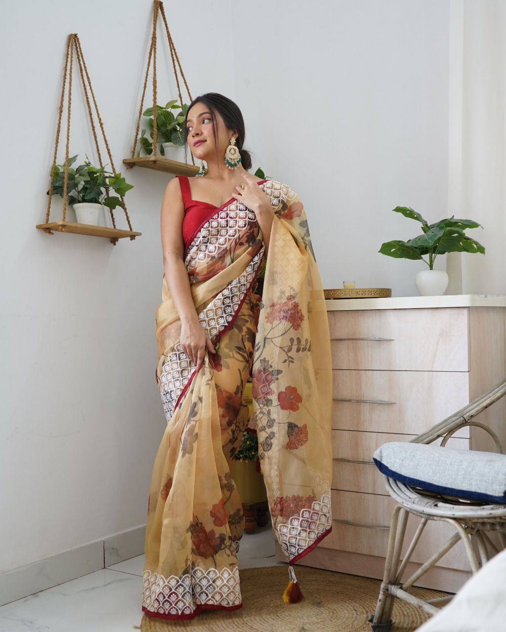 Three Latkan Organza Wholesale Party Wear Sarees
